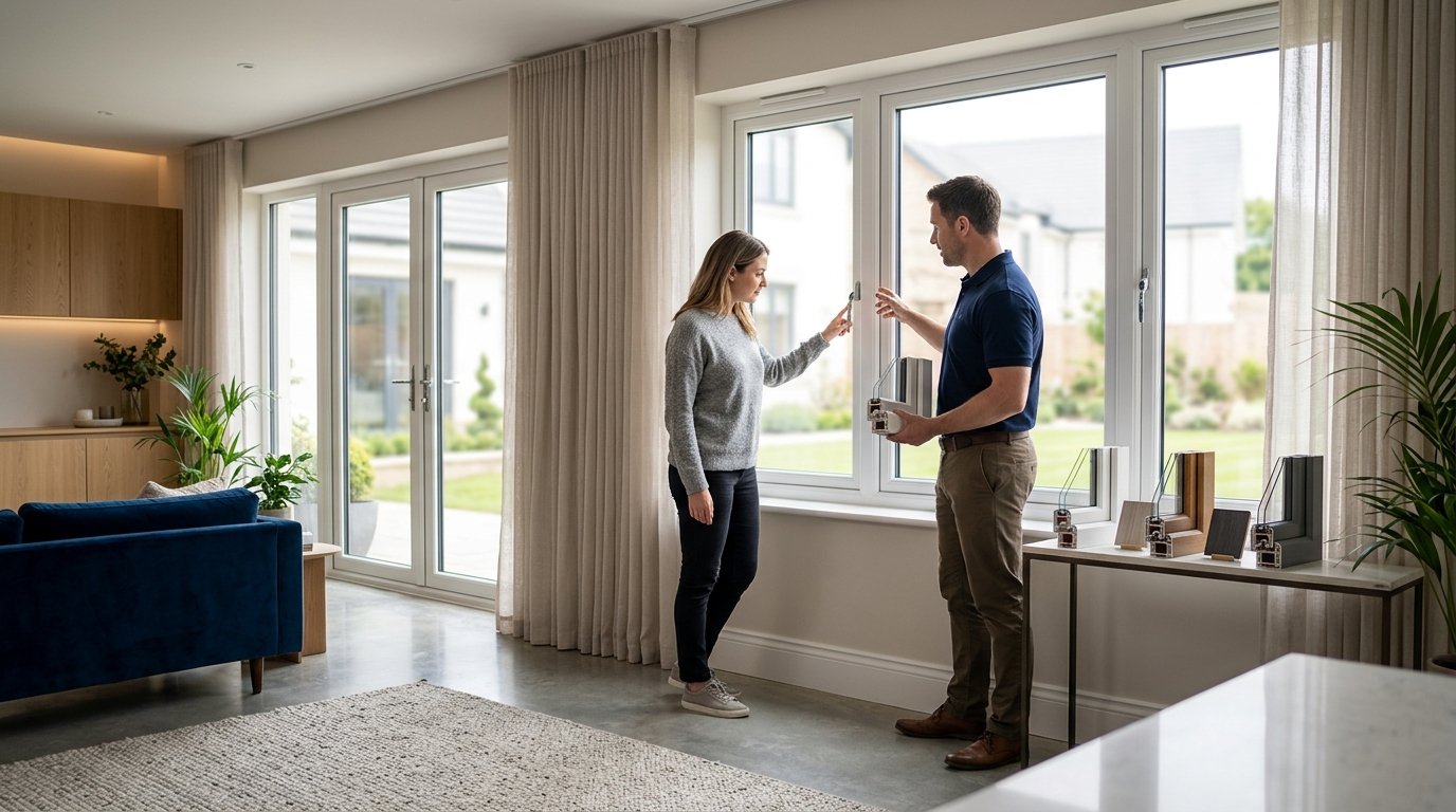 Homeowner examining UPVC window 20260920114829